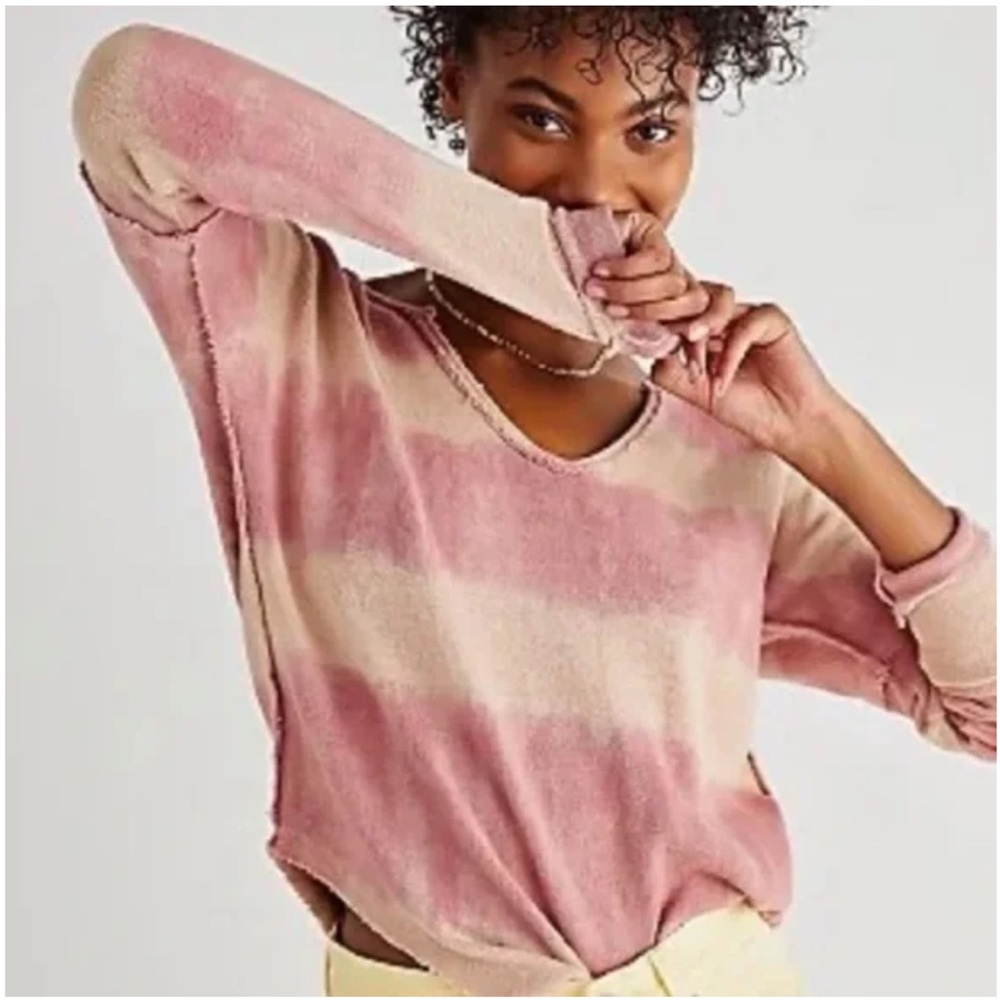 Free People Striped Pink and Cream Sweater Size XS
